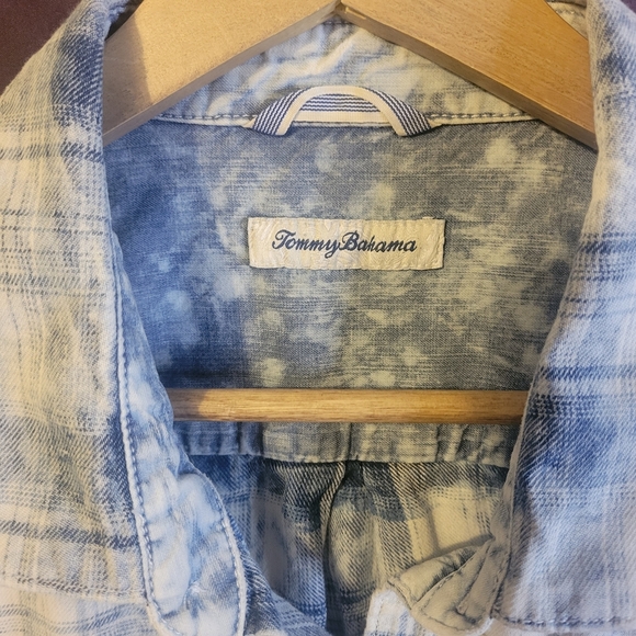 Tommy Bahama Light Blue Cotton Checkered Shirt - Picture 1 of 4